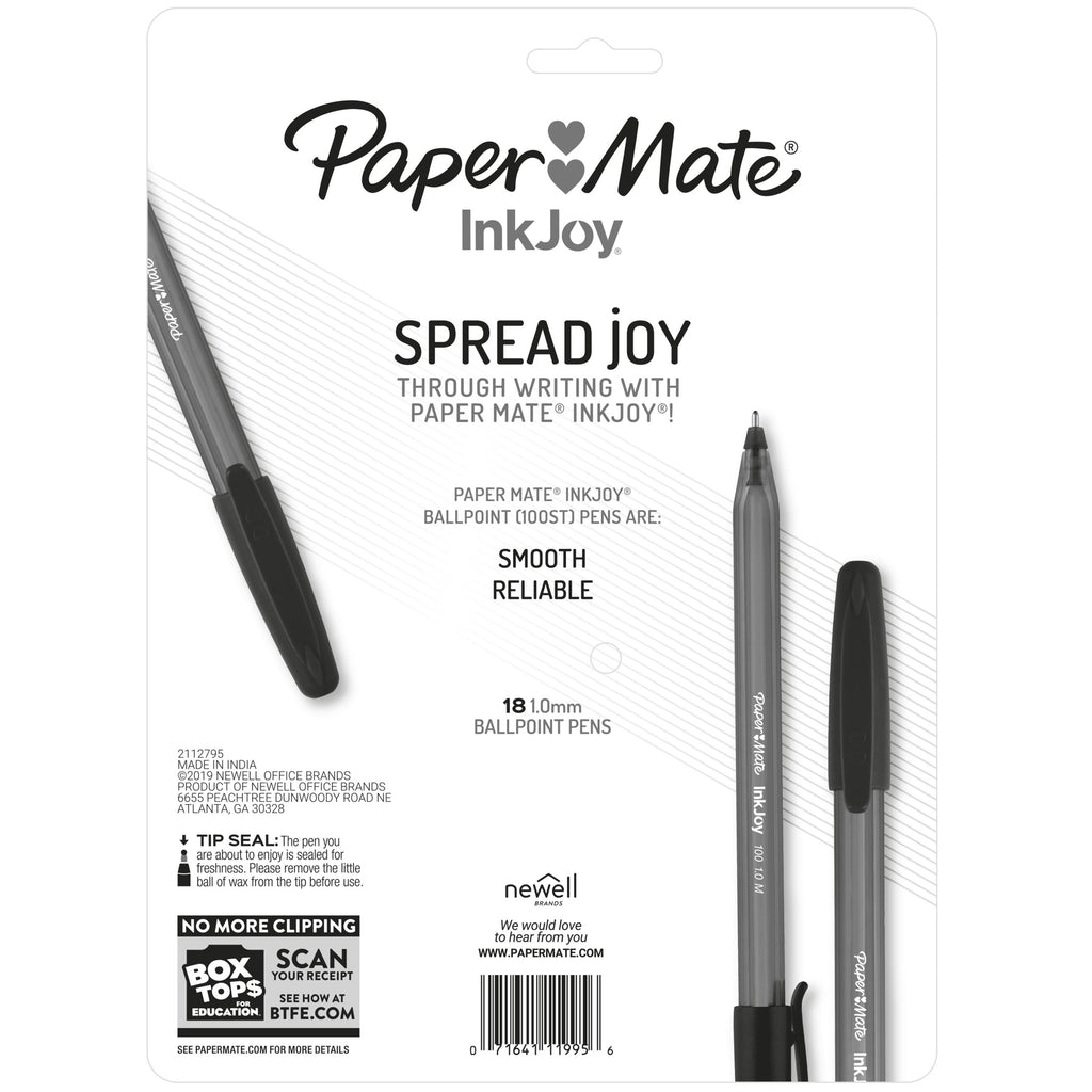 Paper Mate InkJoy 100ST Ballpoint Pens, Medium Point (1.0mm), Assorted, 18 Count