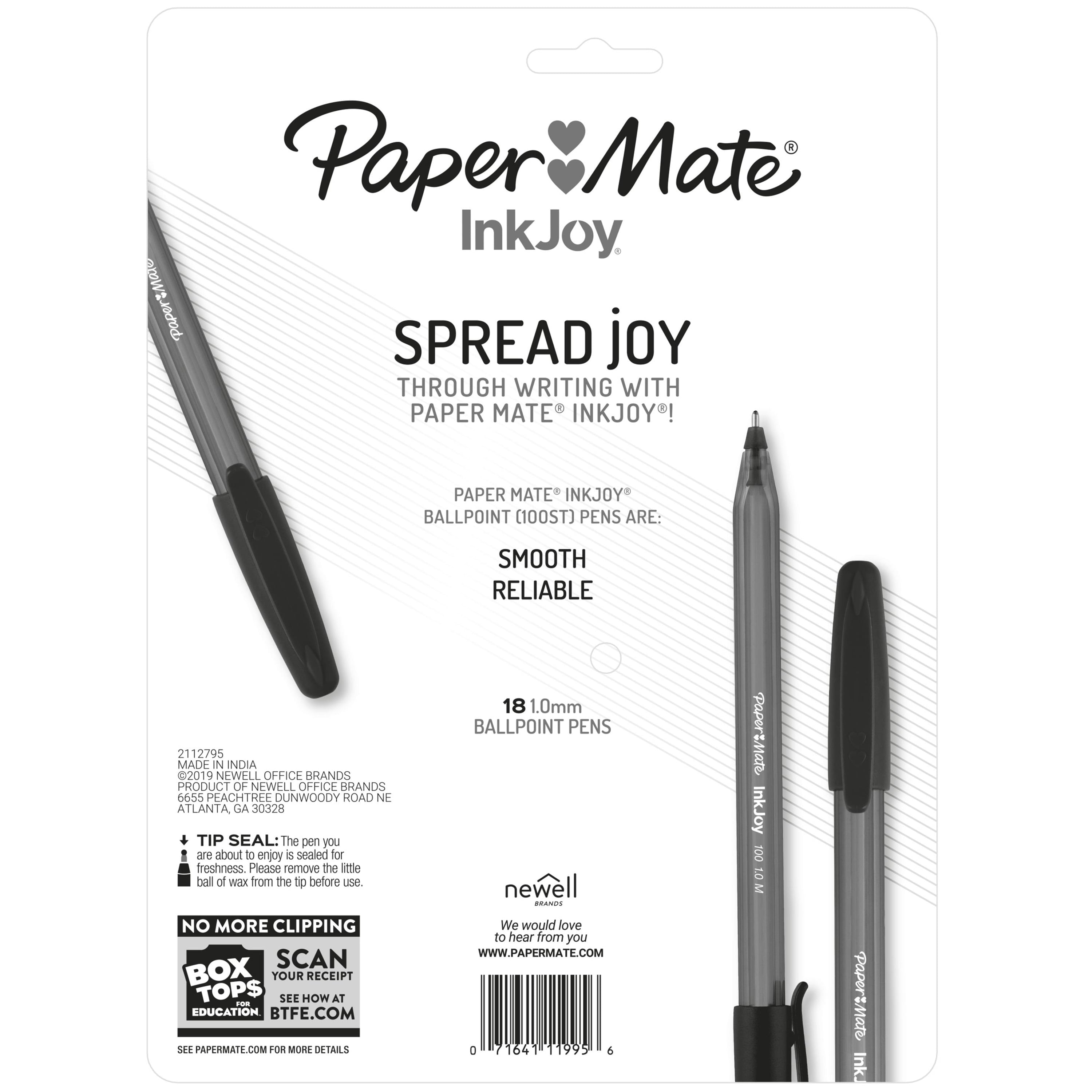 Paper Mate InkJoy 100ST Ballpoint Pens, Medium Point (1.0mm), Assorted, 18 Count