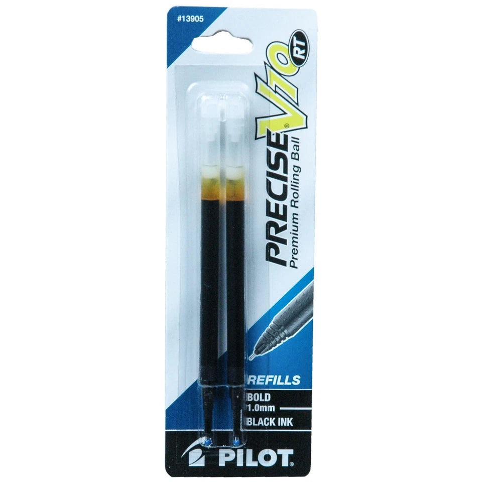 Pilot Precise V10 Rt, 3 Pens, 4 Packs Of Refills, Black Ink, 1.0Mm Bold Point