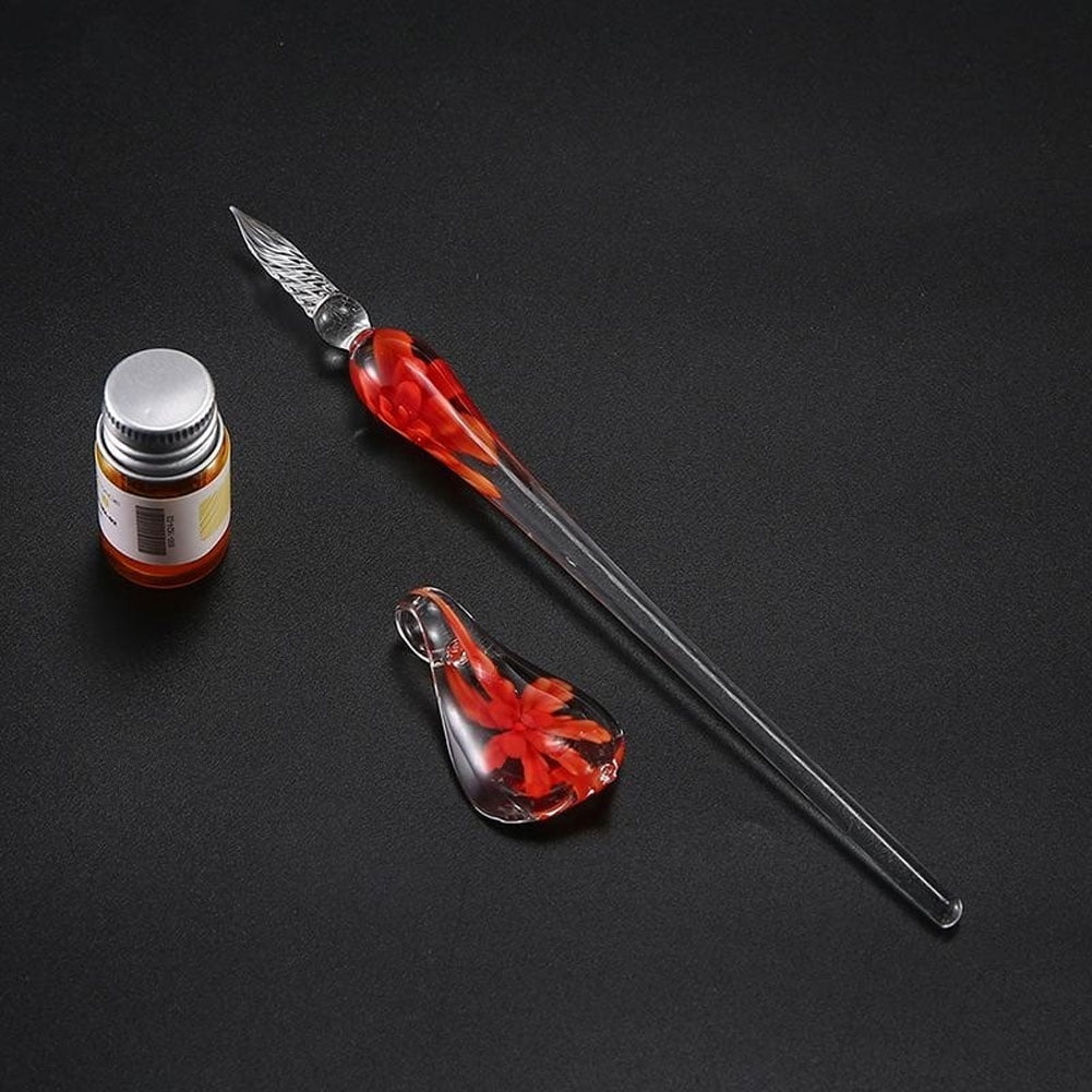 Walbest Glass Calligraphy Dip Pen and Ink Set, Glass Dip Crystal Pen with Ink and Holder, for Writing Art Decor Gift