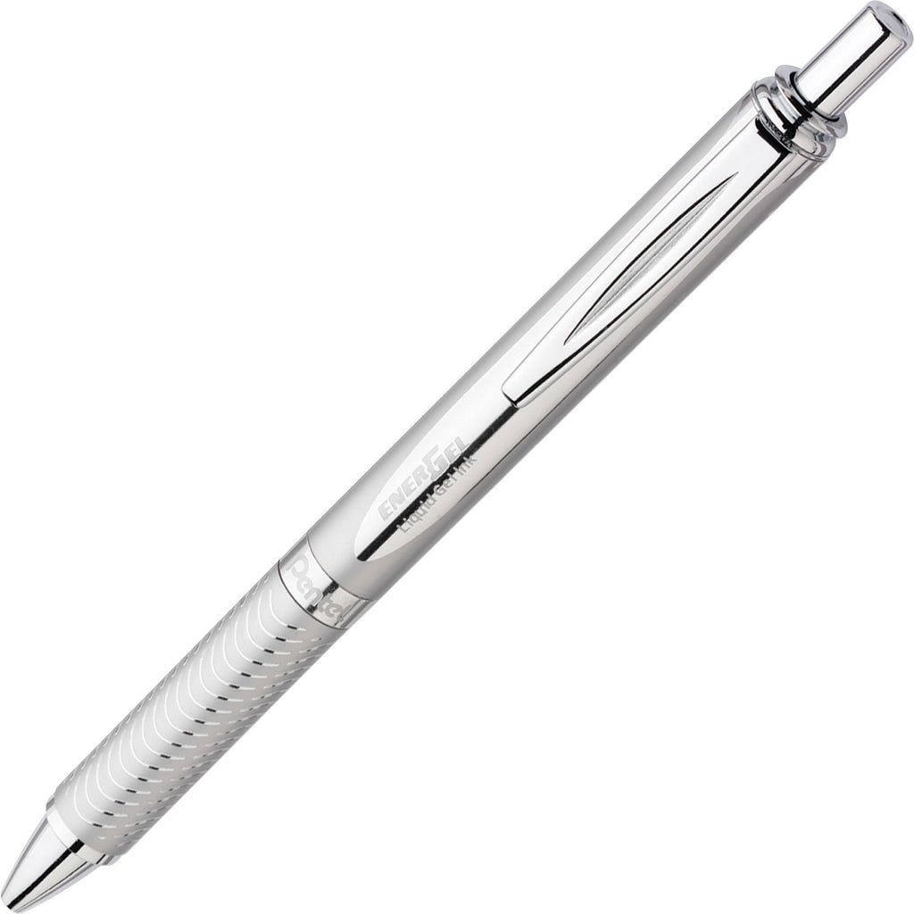 Pentel EnerGel Alloy Retractable Premium Liquid Gel Pen, (0.7mm) Metal Tip, Medium Line, Silver Barrel, Black Ink