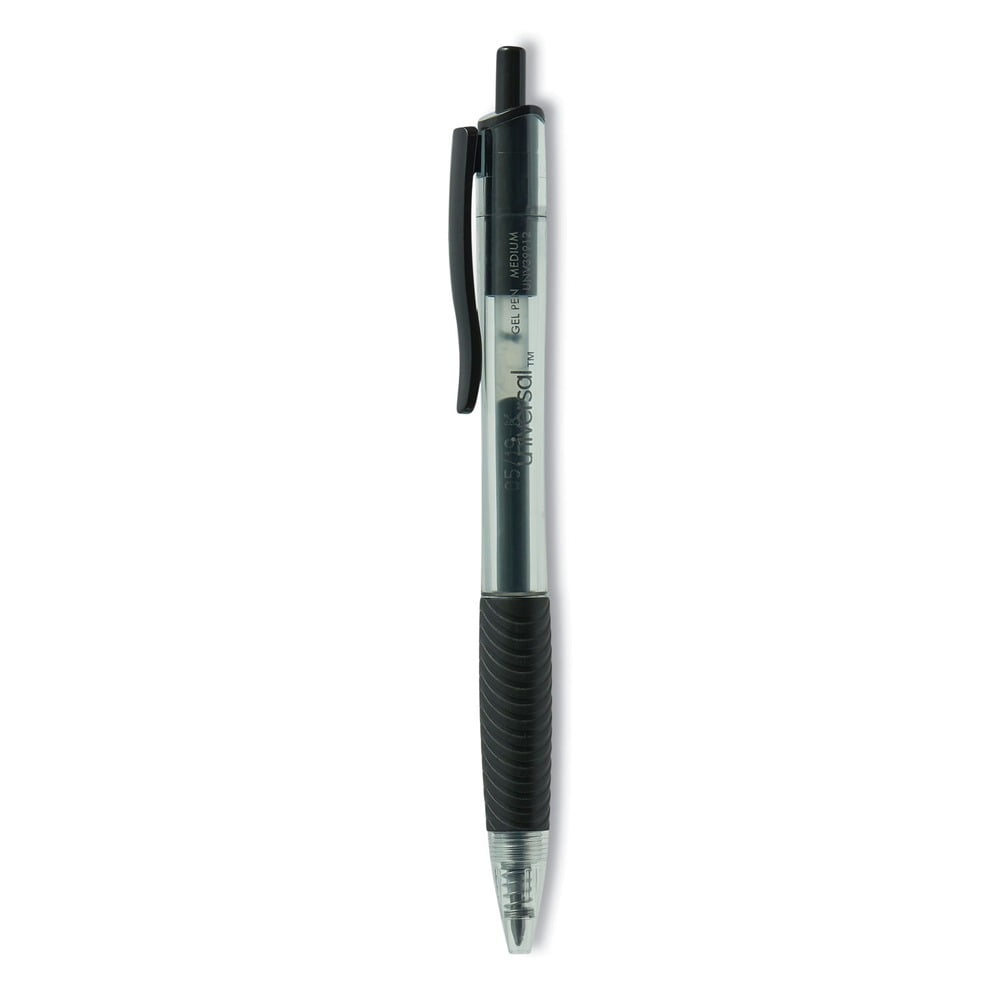 Universal UNV39912 0.7 mm. Medium Comfort Grip Retractable Gel Pen - Black Ink, Clear/Black Barrel (1-Dozen)