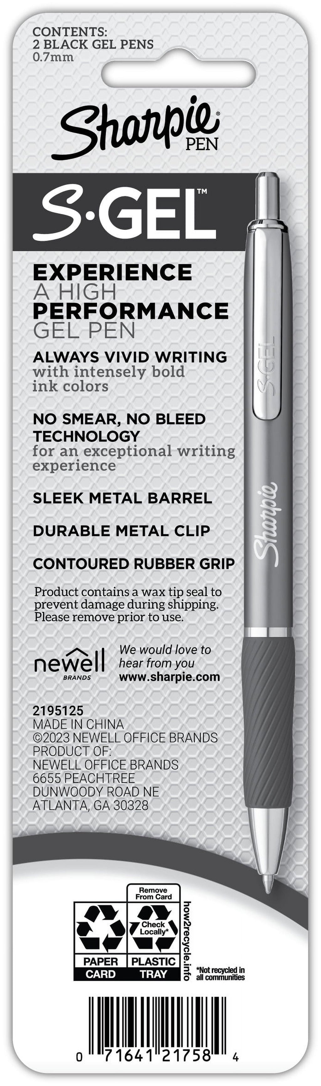 Sharpie S-Gel, Gel Pens, Sleek Metal Barrel, Matte Black, Medium Point (0.7mm), Black Ink, 2 Count
