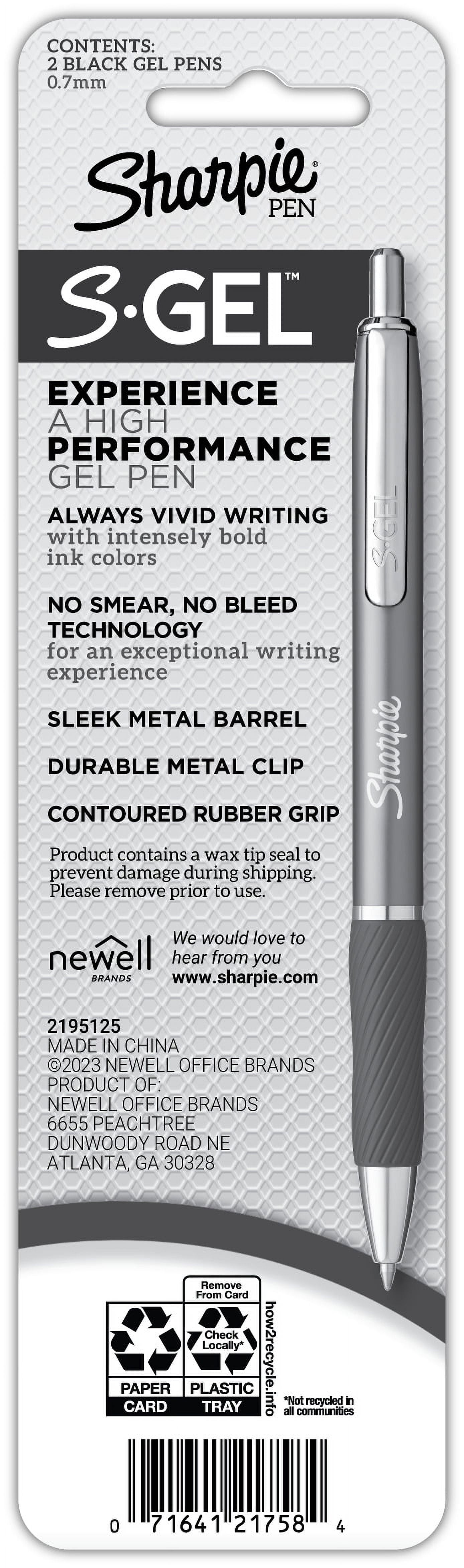 Sharpie S-Gel, Gel Pens, Sleek Metal Barrel, Matte Black, Medium Point (0.7mm), Black Ink, 2 Count