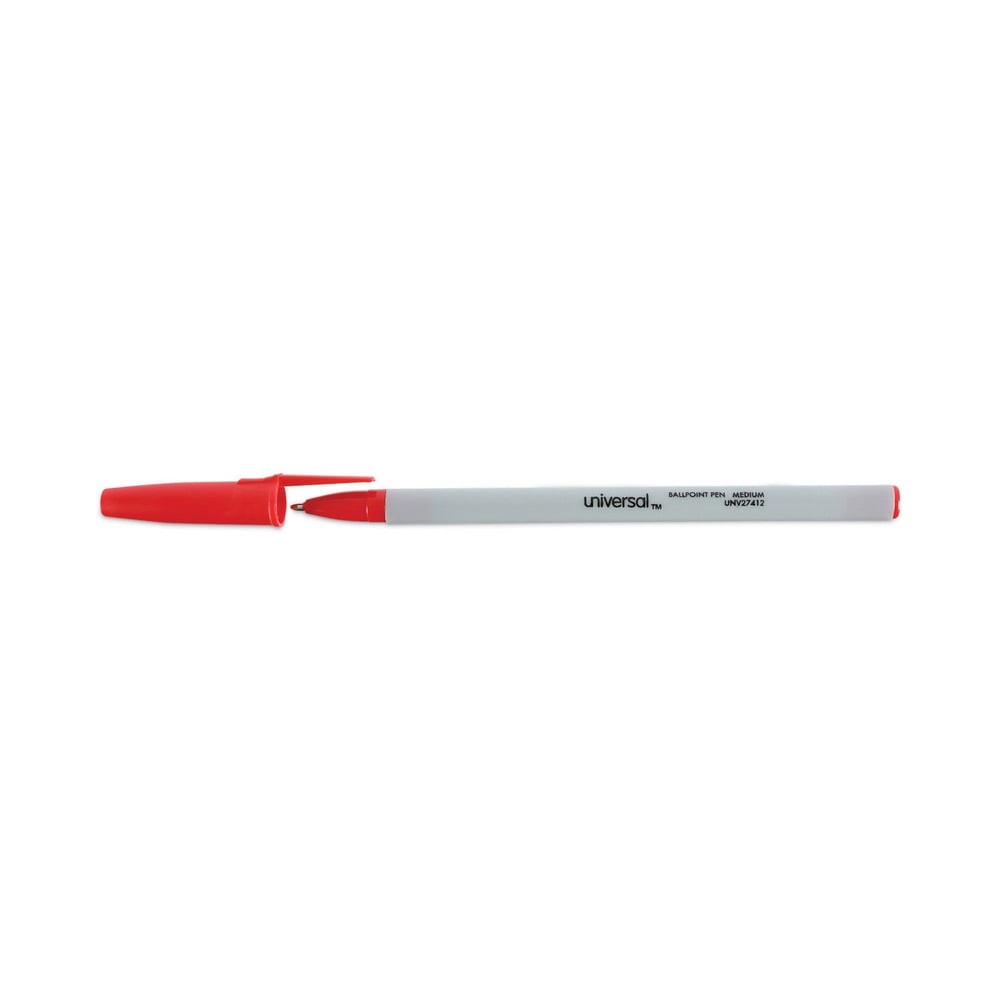 Universal UNV27412 Medium 1 mm Stick Ballpoint Pen - Red Ink, Gray/Red Barrel (1 Dozen)