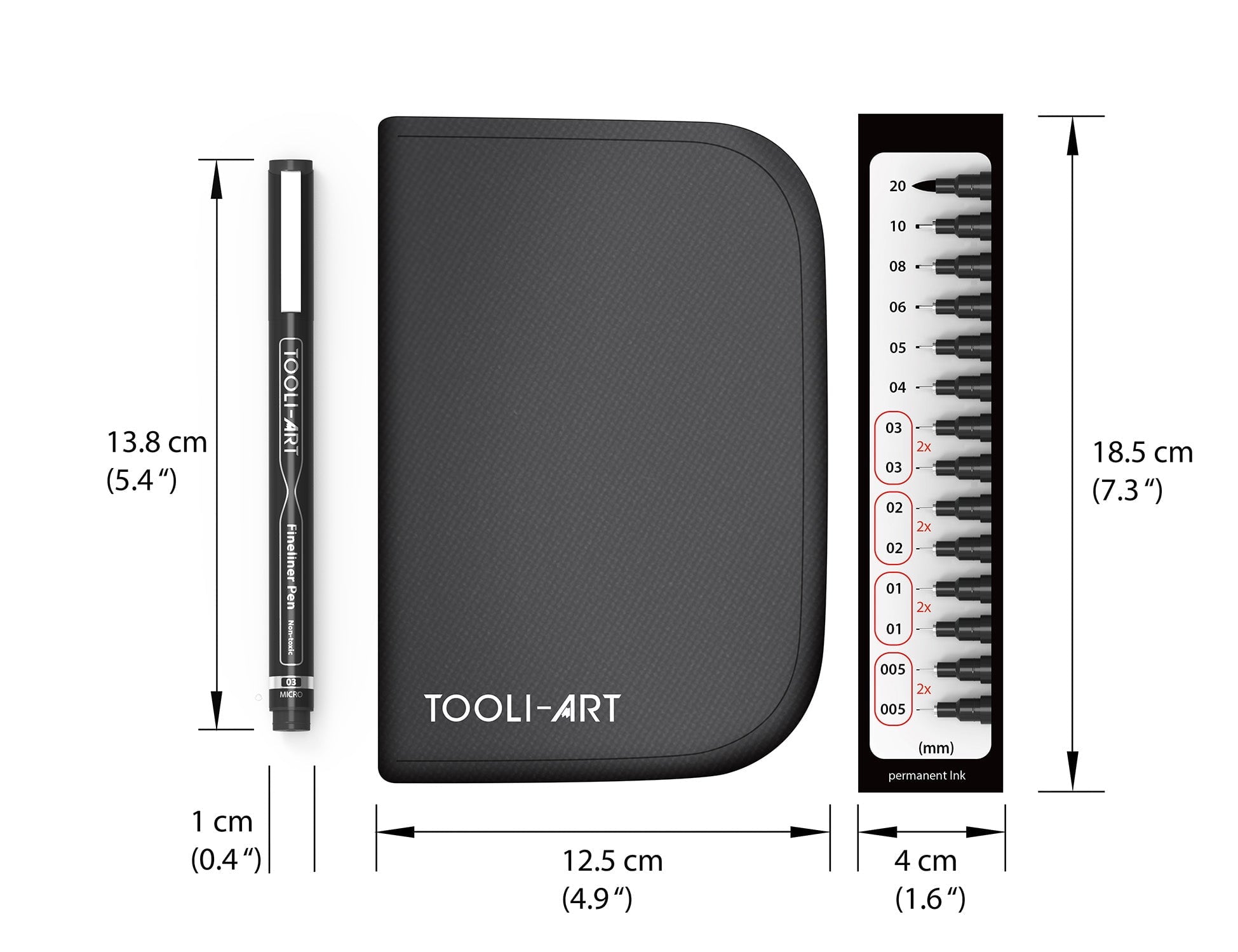 TOOLI-ART Micro-Line Needlepoint Pens Pack with Organizer Case, Black Ink, 14 Count