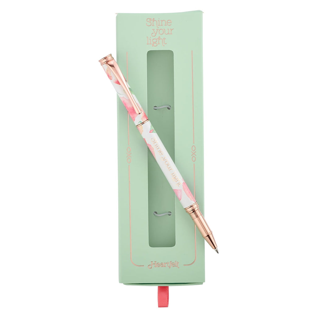 Heartfelt Ballpoint Pen Floral Coral Poppies Shine Your Light, Gel Ink Black, .5mm Fine (General merchandise)