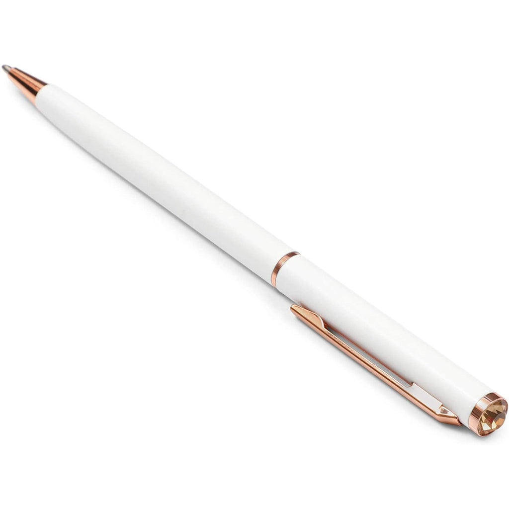 White Ball Point Pens and Rose Gold Gemstone (8-Pack)