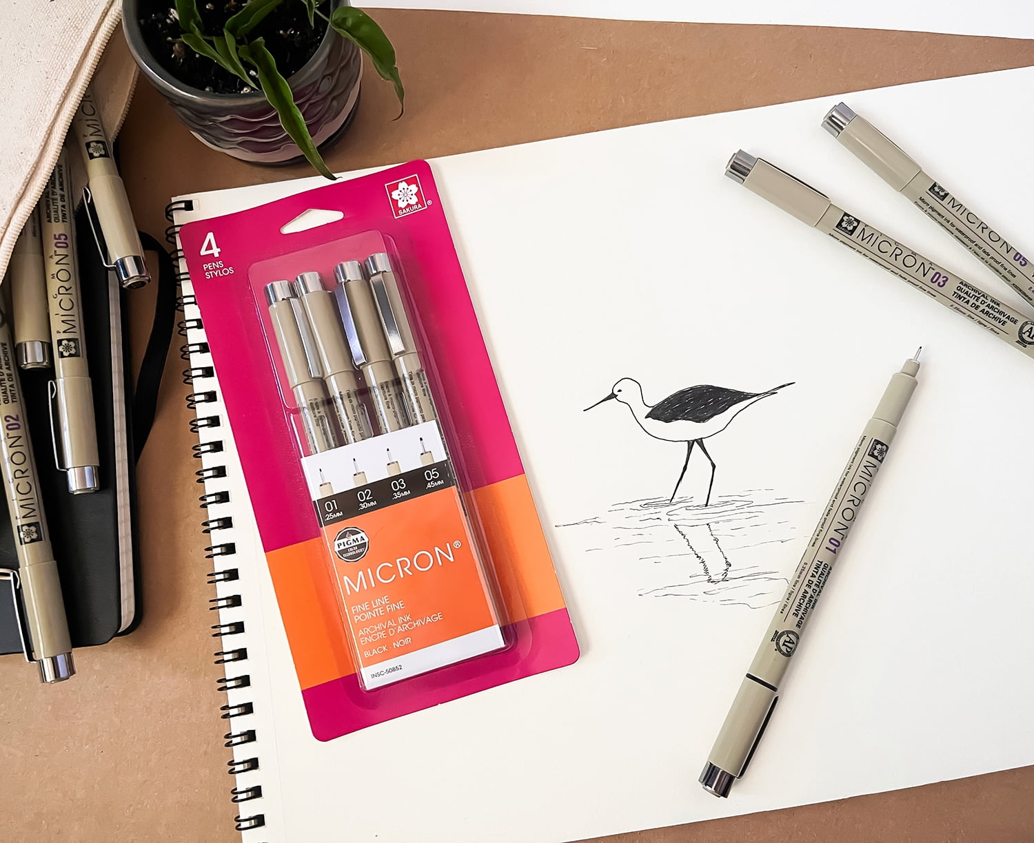 Sakura Pigma Micron Fine Liner Pen Set, Archival Black Ink, 4 Pen Tip Sizes 03, 05, 08, 10