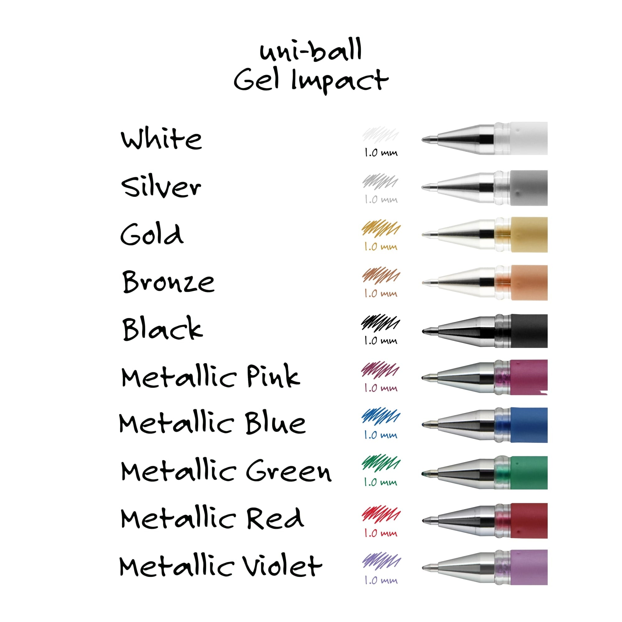 uni-ball® GEL IMPACT Gel Pens, Assorted Marvelous Metallics Ink, Bold Point, Assorted Barrels, 1 mm, 1 Set, 1919997