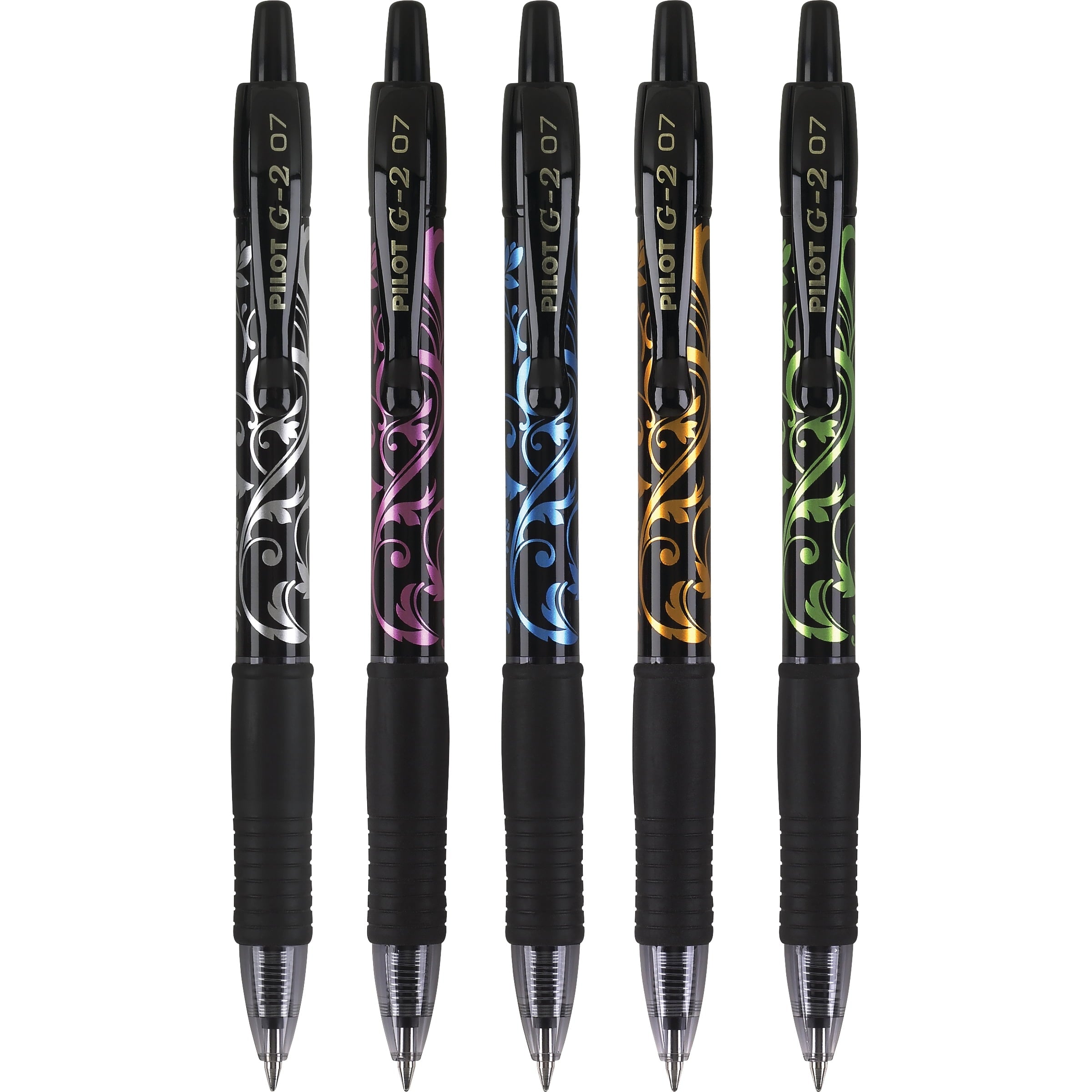 Pilot G2 Fashion Retractable Gel Ink Pens, Fine Point, Assorted Barrels, Black Ink, 5 Count