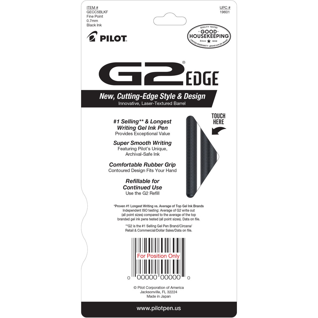Pilot G2 Retractable Gel Ink Pens, Fine Point, Black Edge, 5 Count