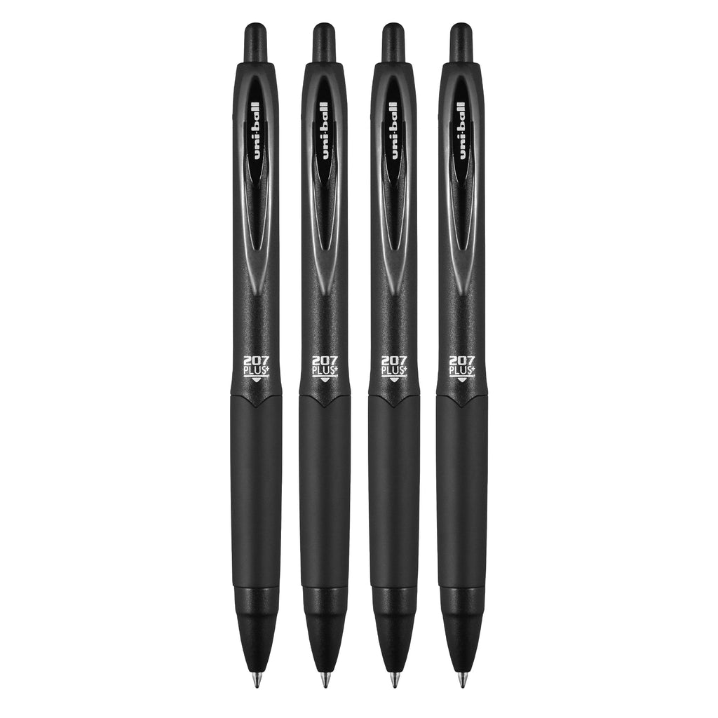 Uniball 207 Plus+ Retractable Gel Pens, Medium Point (0.7mm), Black Ink, 4 Count