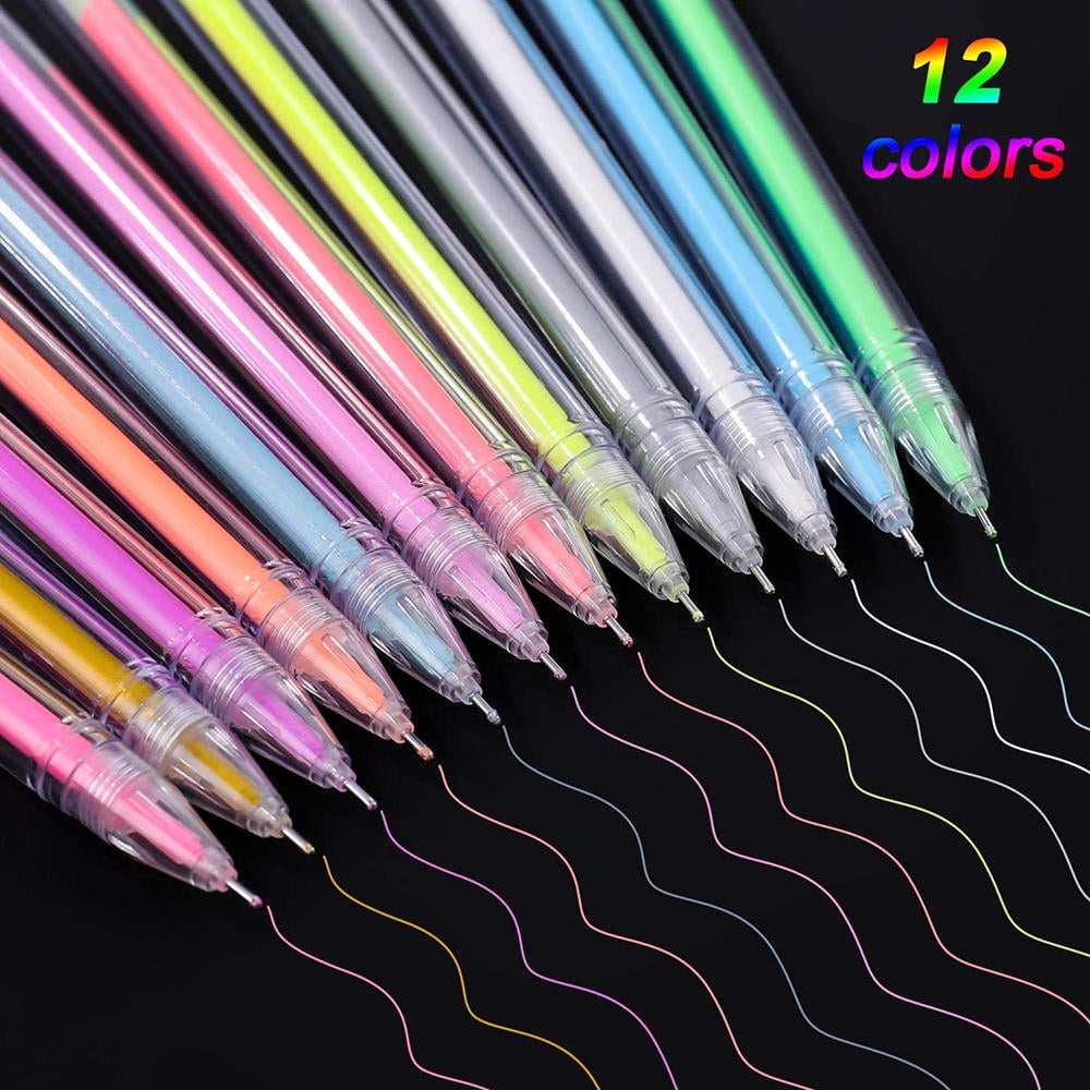 XMNZMH Highlight Color Pen 0.5 mm Extra Fine Point Pens Gel Ink Pens for Drawing Sketching Illustration Adult Coloring Bullet Journaling Set of 12