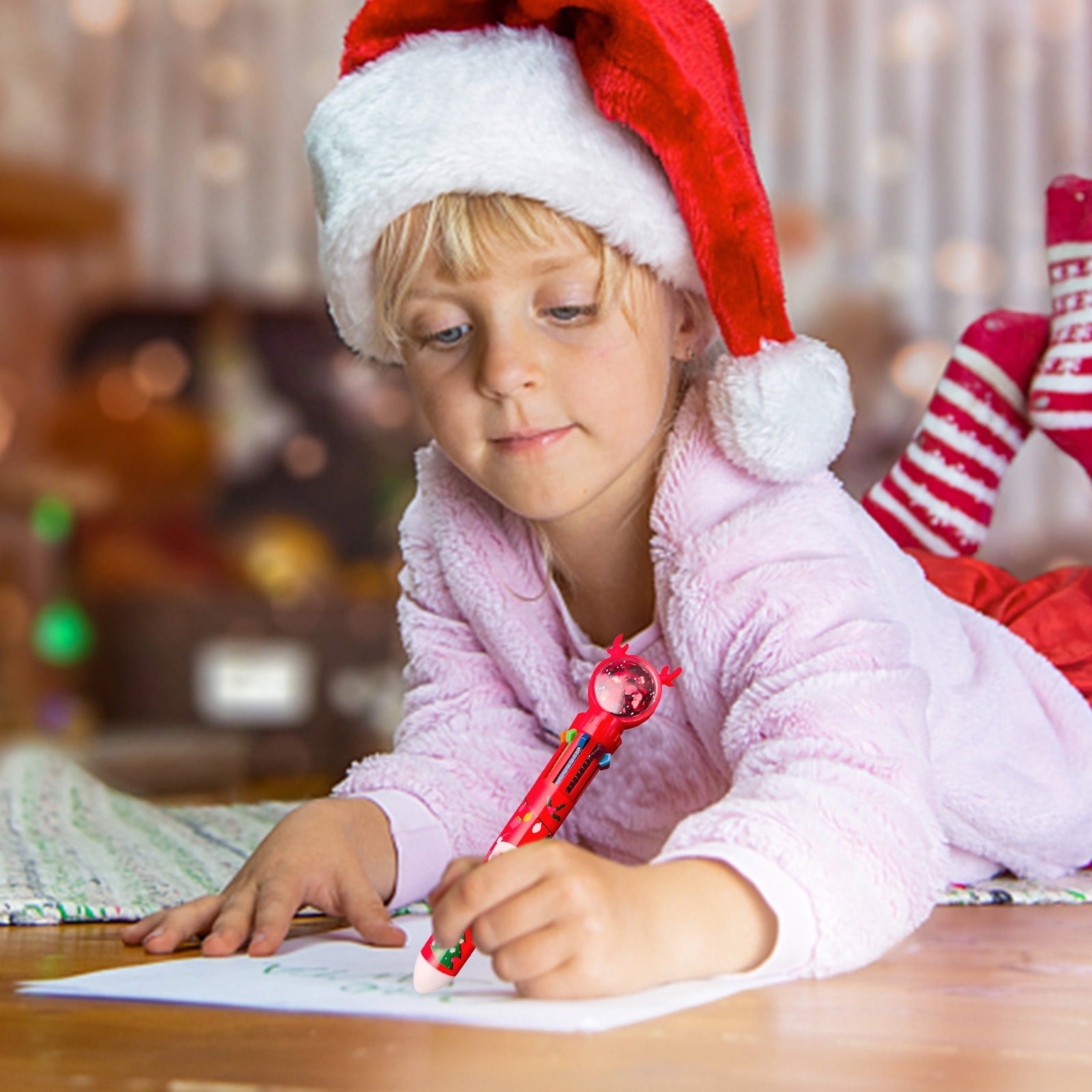 Wamans Colored Pens 10 Color Christmas Ballpoint Pen Push Type Color Multifunction Marker 10 In 1 Multicolor Pen Christmas Gift 2Ml