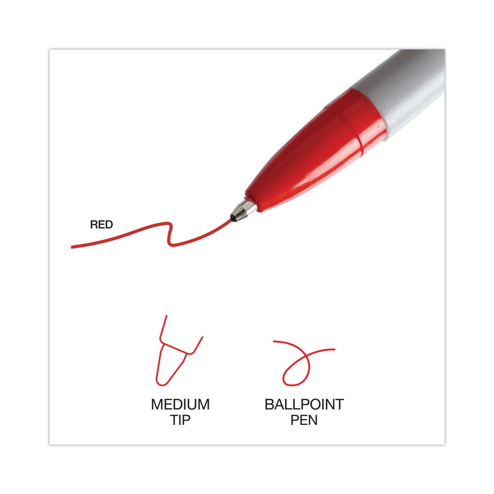 Universal UNV27412 Medium 1 mm Stick Ballpoint Pen - Red Ink, Gray/Red Barrel (1 Dozen)