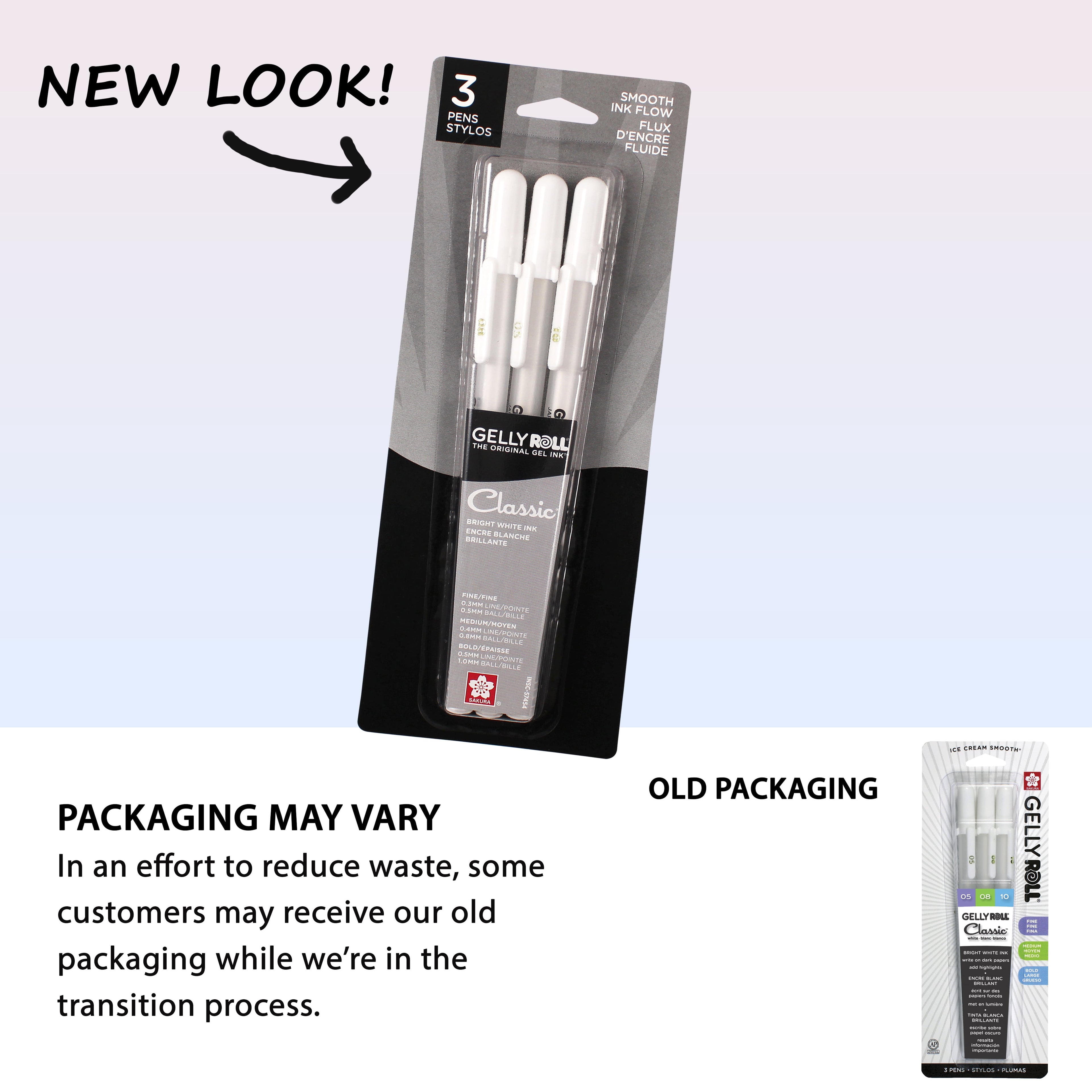 Sakura Gelly Roll White Gel Pens – 3 Count, Fine, Medium & Bold Tips, Opaque Ink