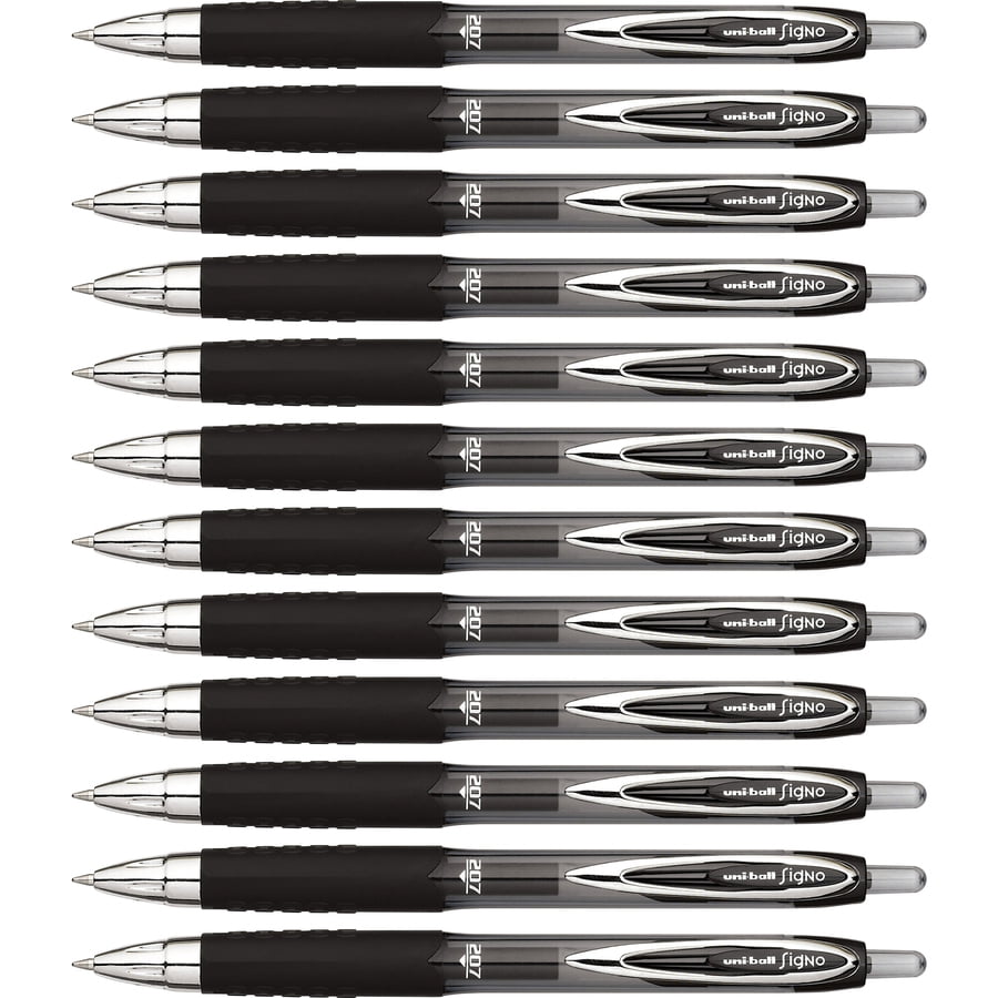 uni-ball 207 Retractable Gel Pens, Medium Point, Black, Box of 12