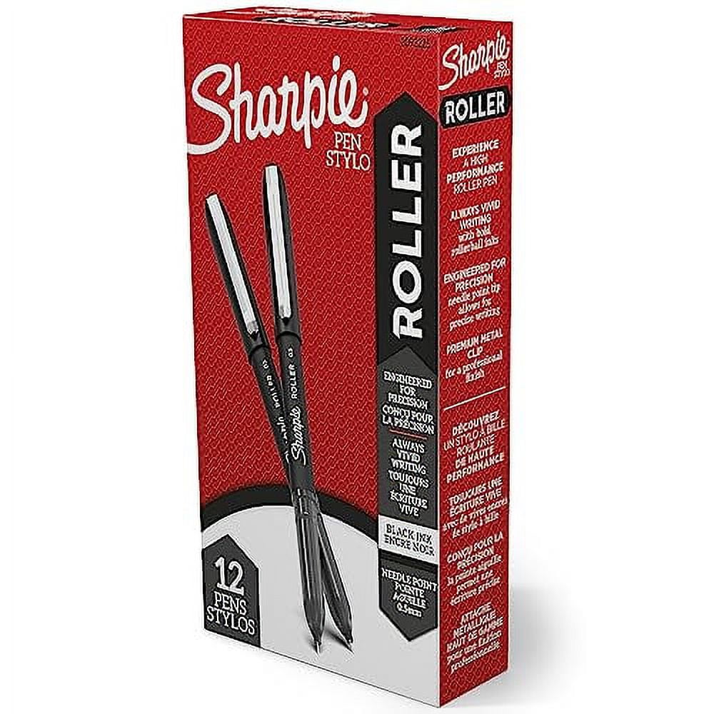 Sharpie Rollerball Pen, Needle Point (0.5mm) Precision Pen, Black Ink, 12 Count