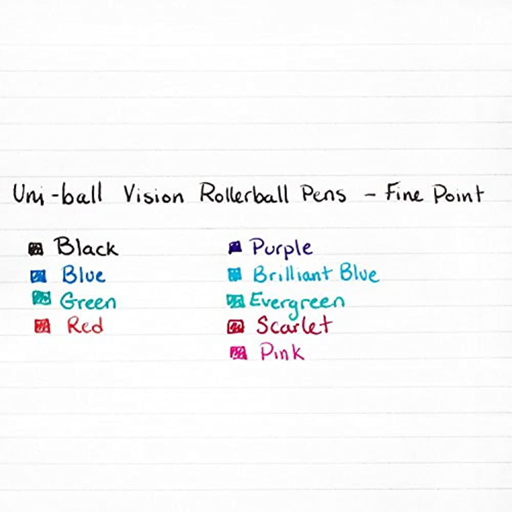 uni-ball Vision Rollerball Pens, Fine Point (0.7mm), Business Colors, 4 Count