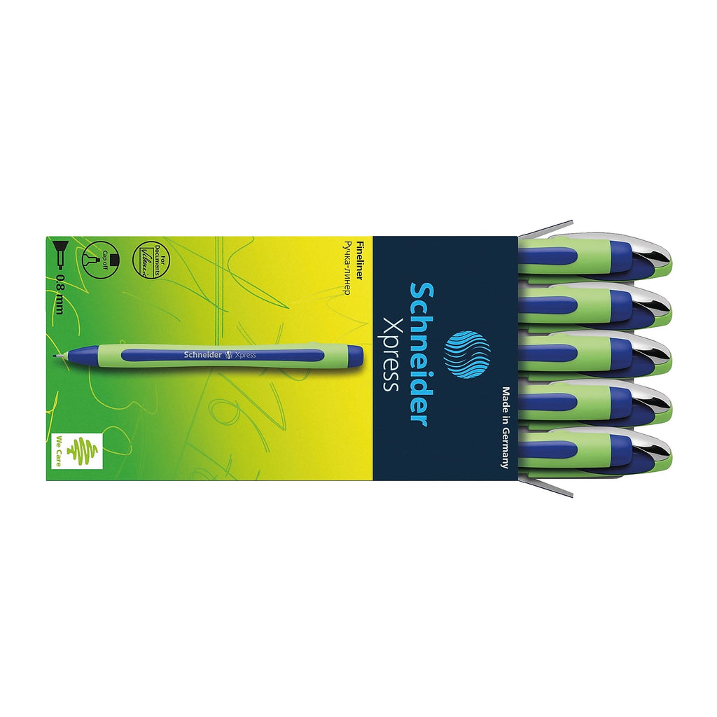 Stride Schneider Xpress Fineliner Pen 0.8mm Needle Tip Blue 10/Box 190003
