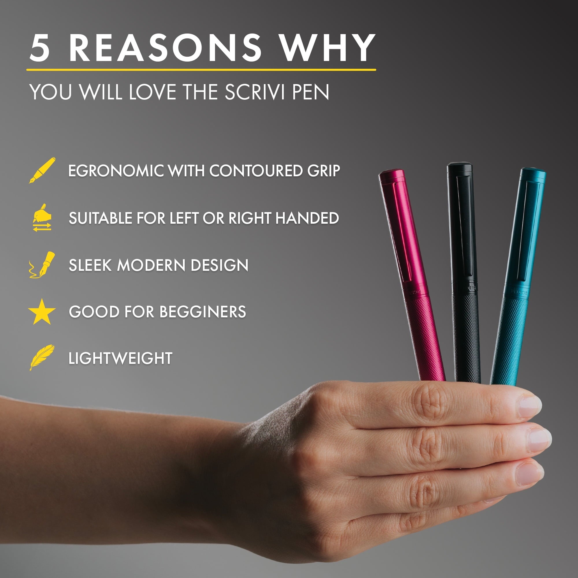 Scrivi Pens Luxury Fountain Pen Set-[Red] Fountain Pens for Writing - Smooth Extra Fine Nib - Includes Refillable Ink Converter, 5 Ink Cartridges [Black & Blue], Gift Box - Elegant Calligraphy