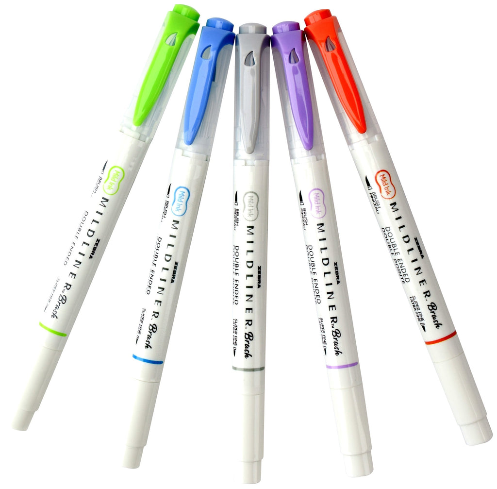 Zebra Mildliner Double-Ended Brush Pen Set, 5-Colors, Cool & Refined