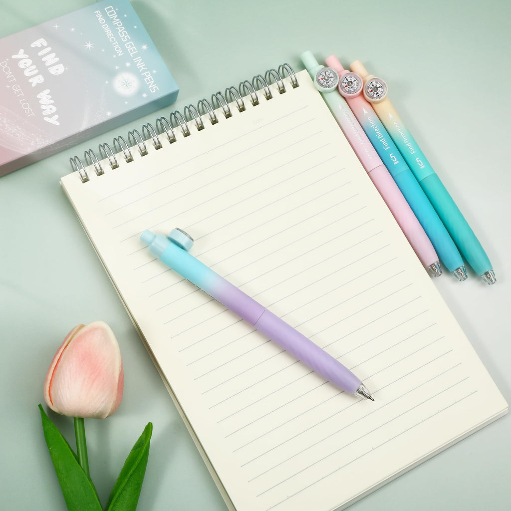 Zimeng 4 Pcs Gel Pens,Retractable Fine Point Smooth Writing Pens with Compass 0.5mm Black Ink Pens,Gradient Color