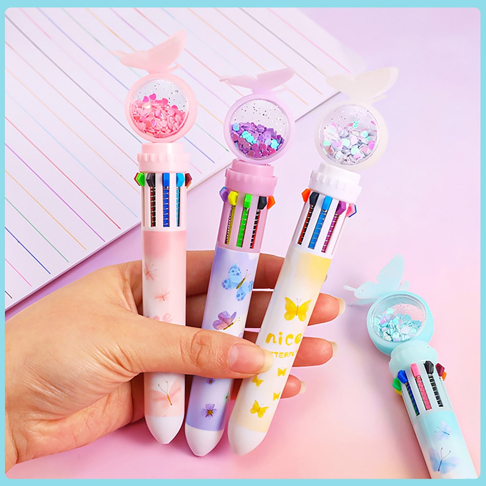 Fridja 0.5mm 10-Color Ballpoint Pen, Retractable Ballpoint Pens For Office School Students Kids Gift 10ml