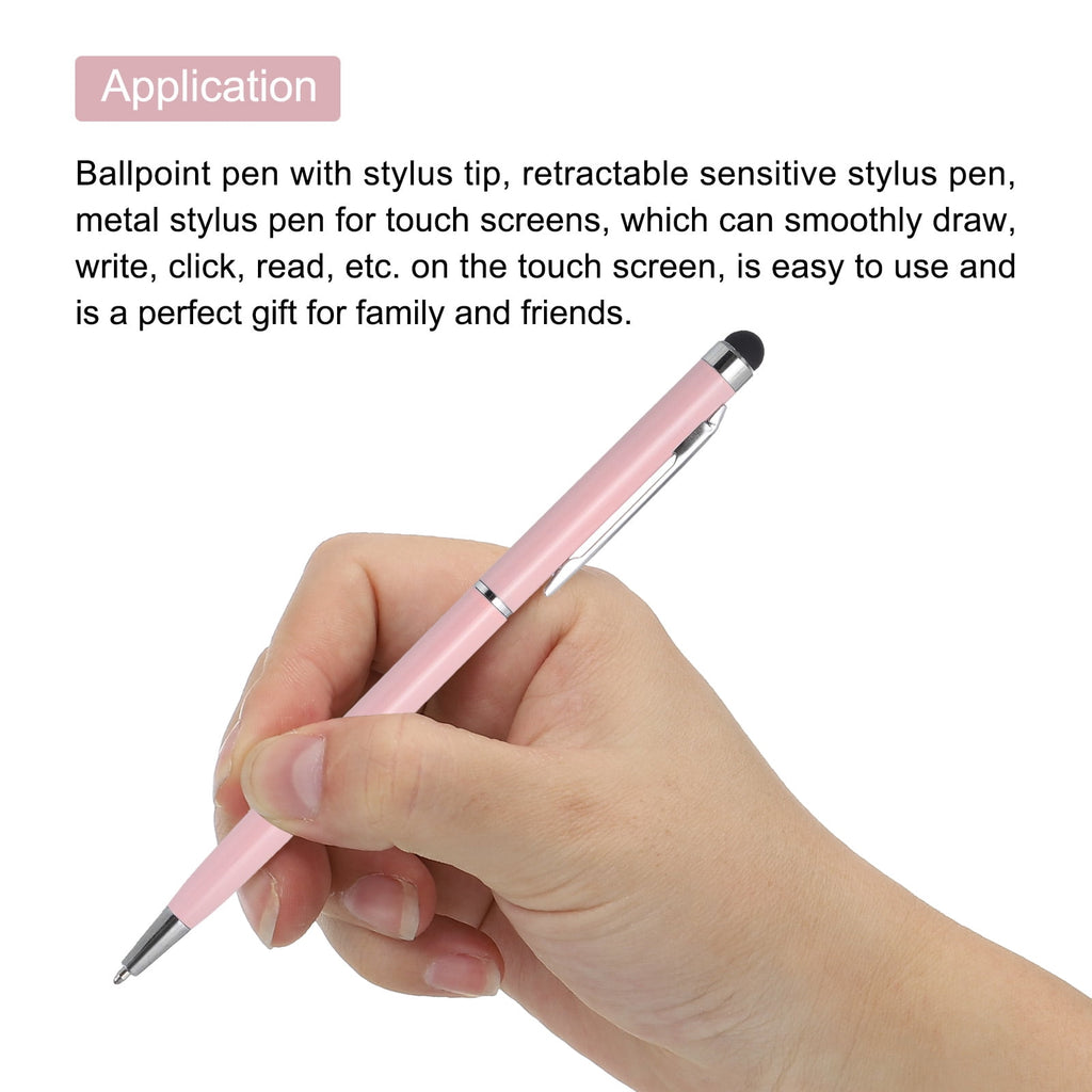 Uxcell 6pcs Metal Stylus Pen Ballpoint Pen 2 in 1 Universal Retractable Ink Pen with Stylus Tips Pink