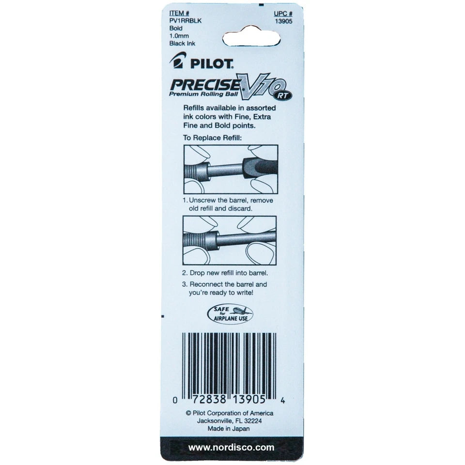 Pilot Precise V10 Rt, 3 Pens, 4 Packs Of Refills, Black Ink, 1.0Mm Bold Point