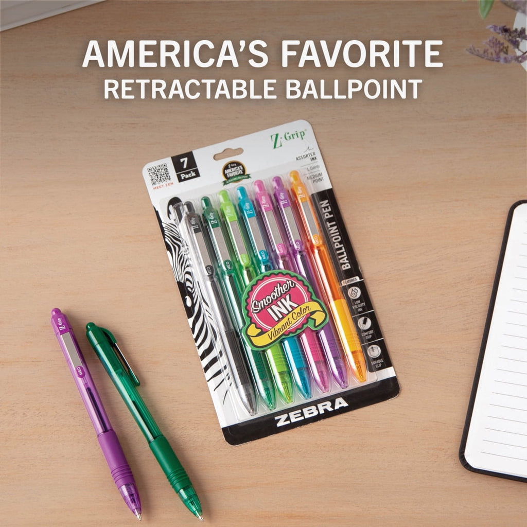 Zebra Z-Grip Retractable Ballpoint 1.0mm Fashion Assorted 7pk