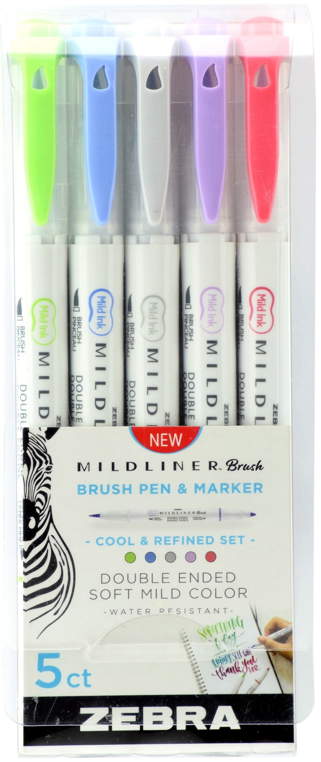 Zebra Mildliner Double-Ended Brush Pen Set, 5-Colors, Cool & Refined