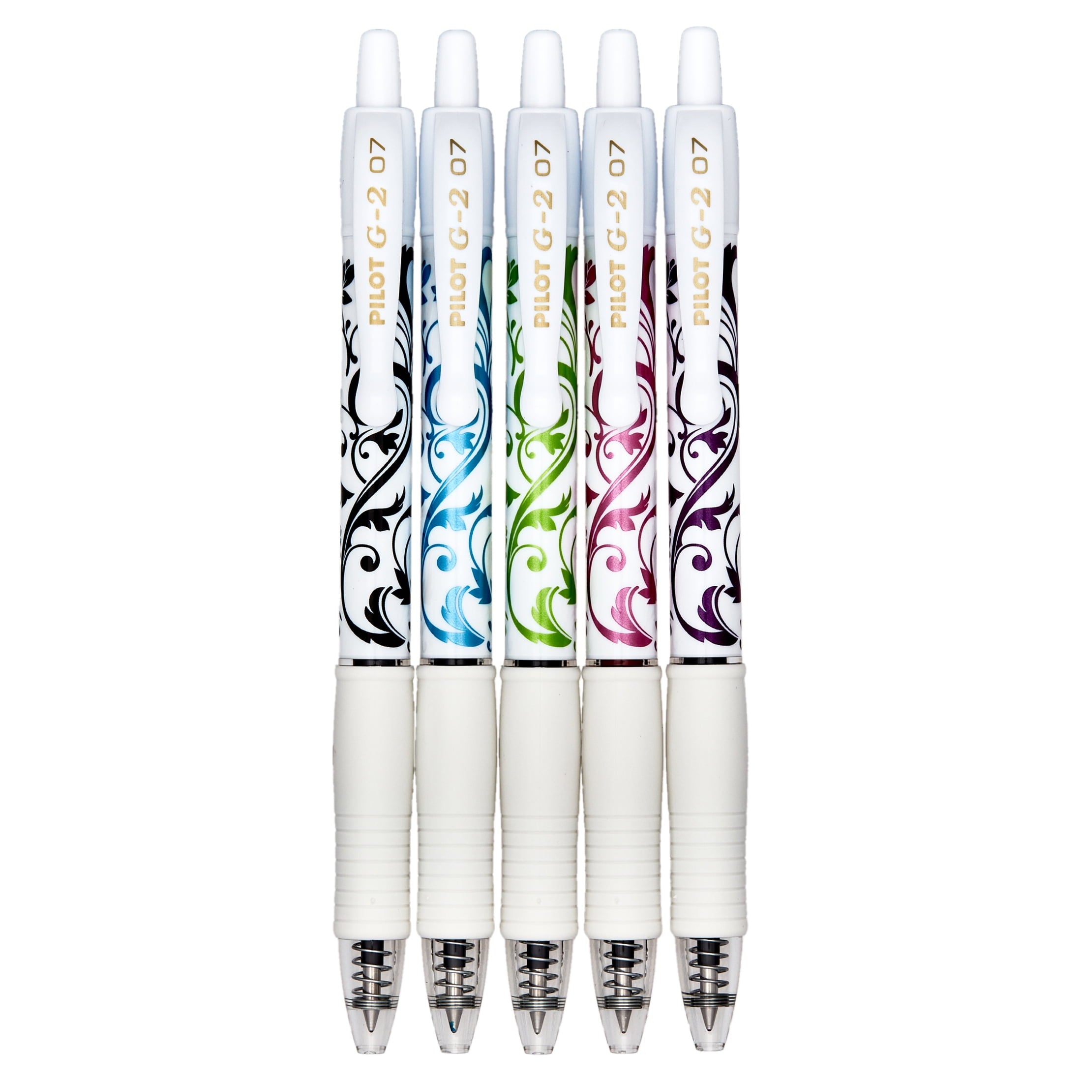 Pilot G2 Retractable White Barrel Fashion Collection Gel  Ink Pens, Fine Point, 0.7mm, Assorted Ink Colors, 5 Count
