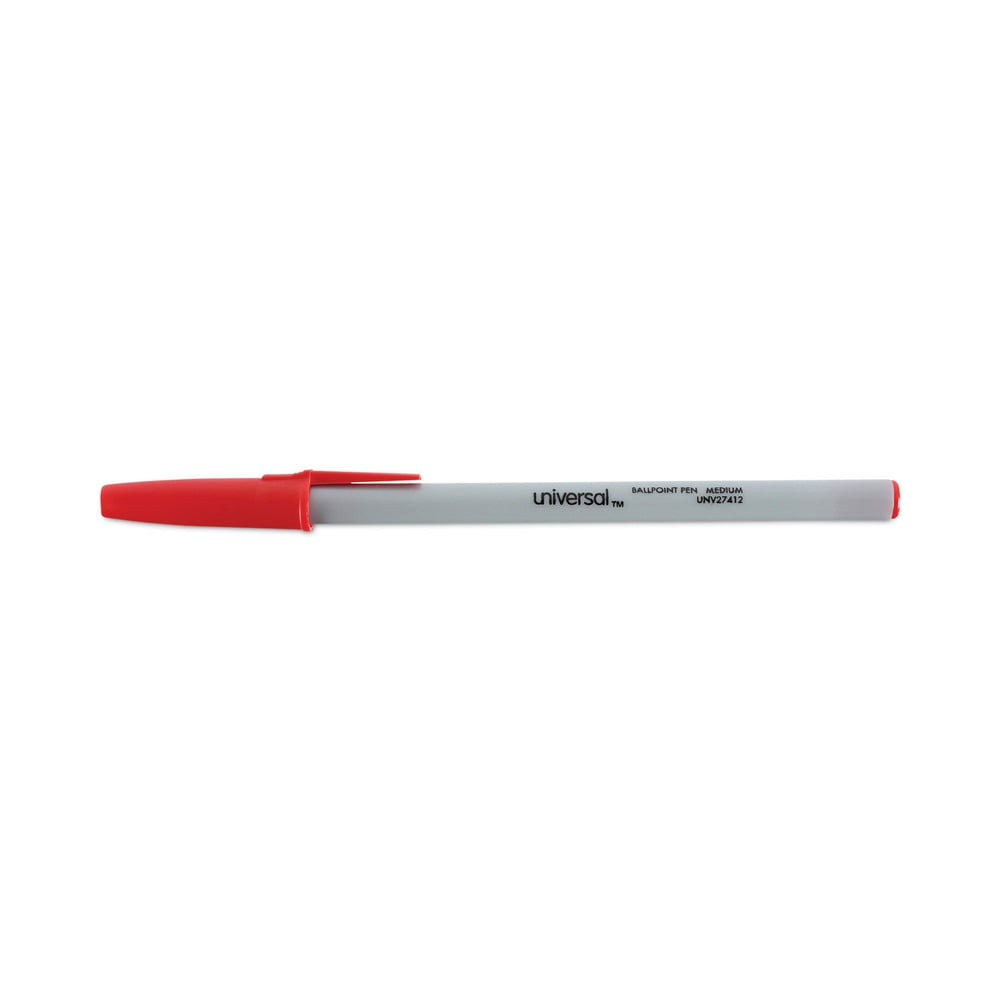 Universal UNV27412 Medium 1 mm Stick Ballpoint Pen - Red Ink, Gray/Red Barrel (1 Dozen)