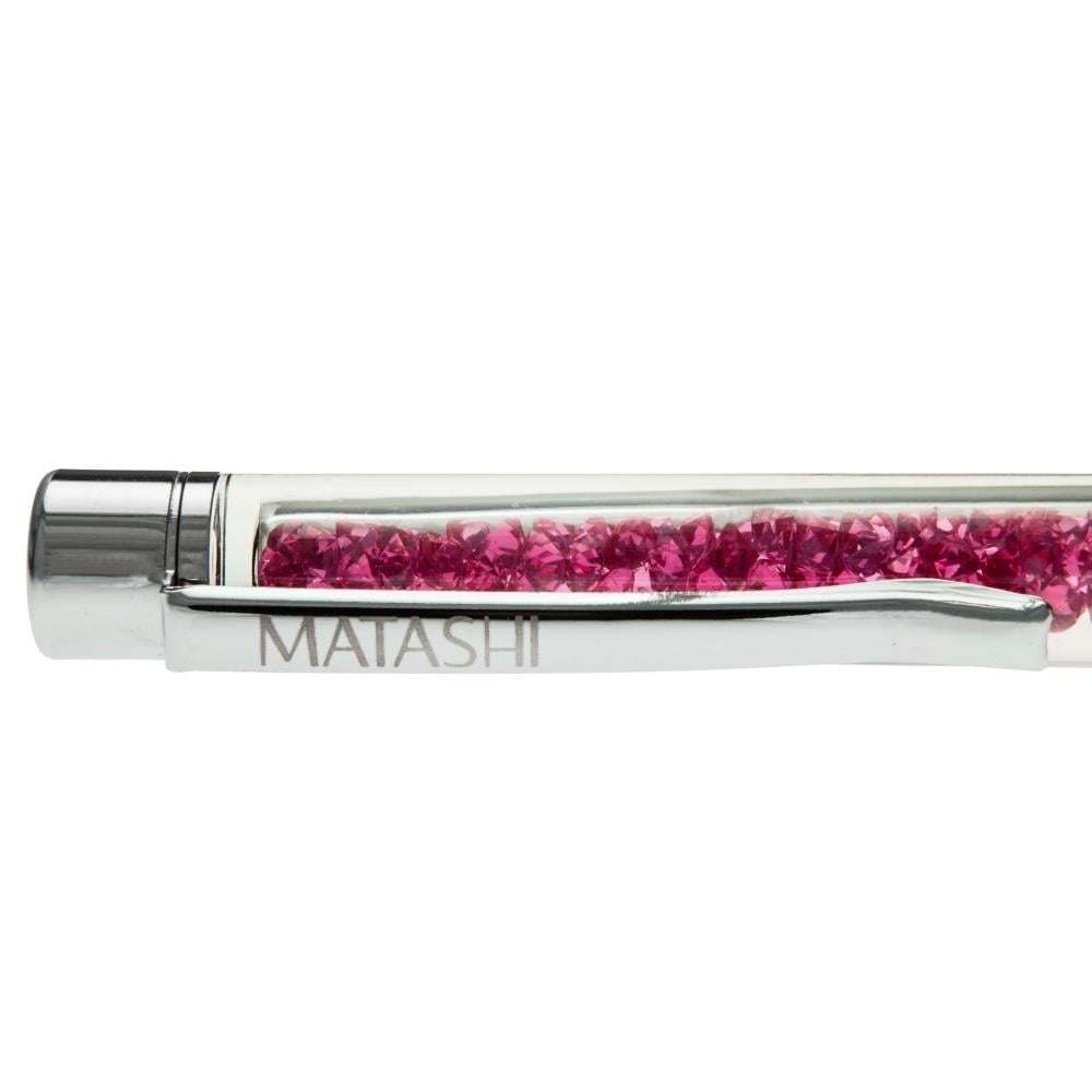 Pink Themed Chrome Plated Comfort Grip Ballpoint Pen with Pink Crystal Filled Top and Matashi Etching
