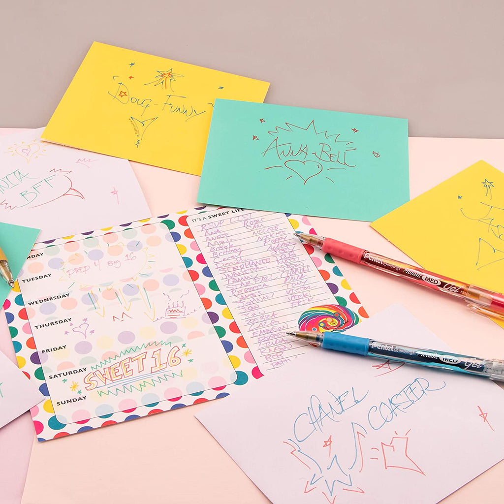 Pentel Sunburst Metallic Gel Pen, 0.8mm Tip Writes 0.4mm Line, Violet/Transparent Barrel Violet Ink, Box of 12 (K908-MV)