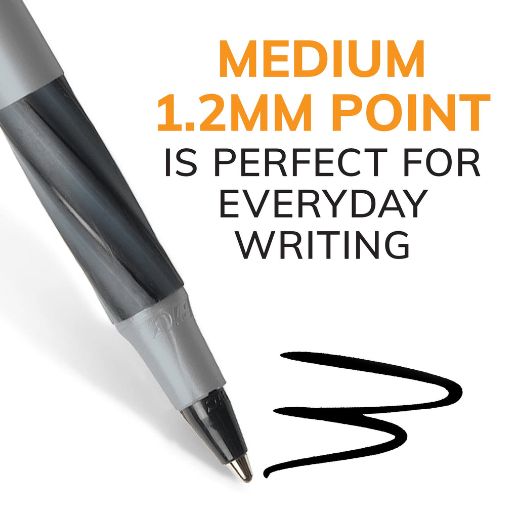 BIC Round Stic Grip Xtra Comfort Ballpoint Pen, Stick, Fine 0.8 mm, Blue Ink, Gray/Blue Barrel, Dozen