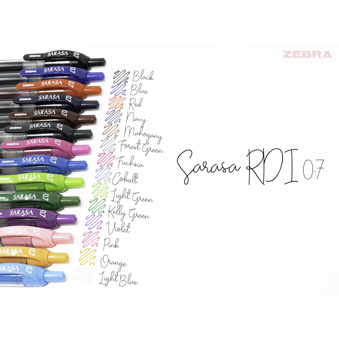 Zebra Sarasa Retractable Gel Ink Pens, Medium Point 0.7 mm, Assorted Color Rapid Dry Ink, 14-Count