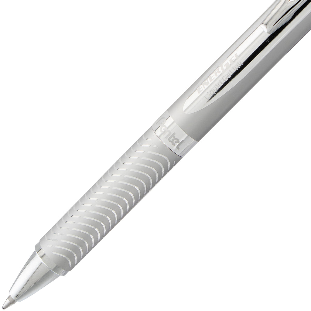 Pentel EnerGel Alloy Retractable Premium Liquid Gel Pen, (0.7mm) Metal Tip, Medium Line, Silver Barrel, Black Ink