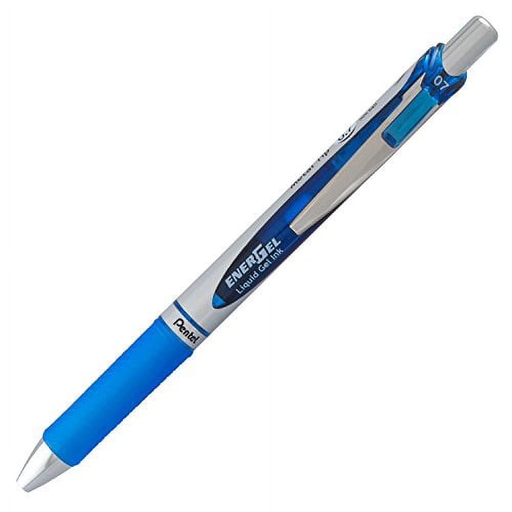 Pentel Gel Ink Pen, EnerGel RTX Gel Pens, 0.7 mm Metal Tip, Black/Silver Barrel, Blue Ink, 12 Each (BL77-C)