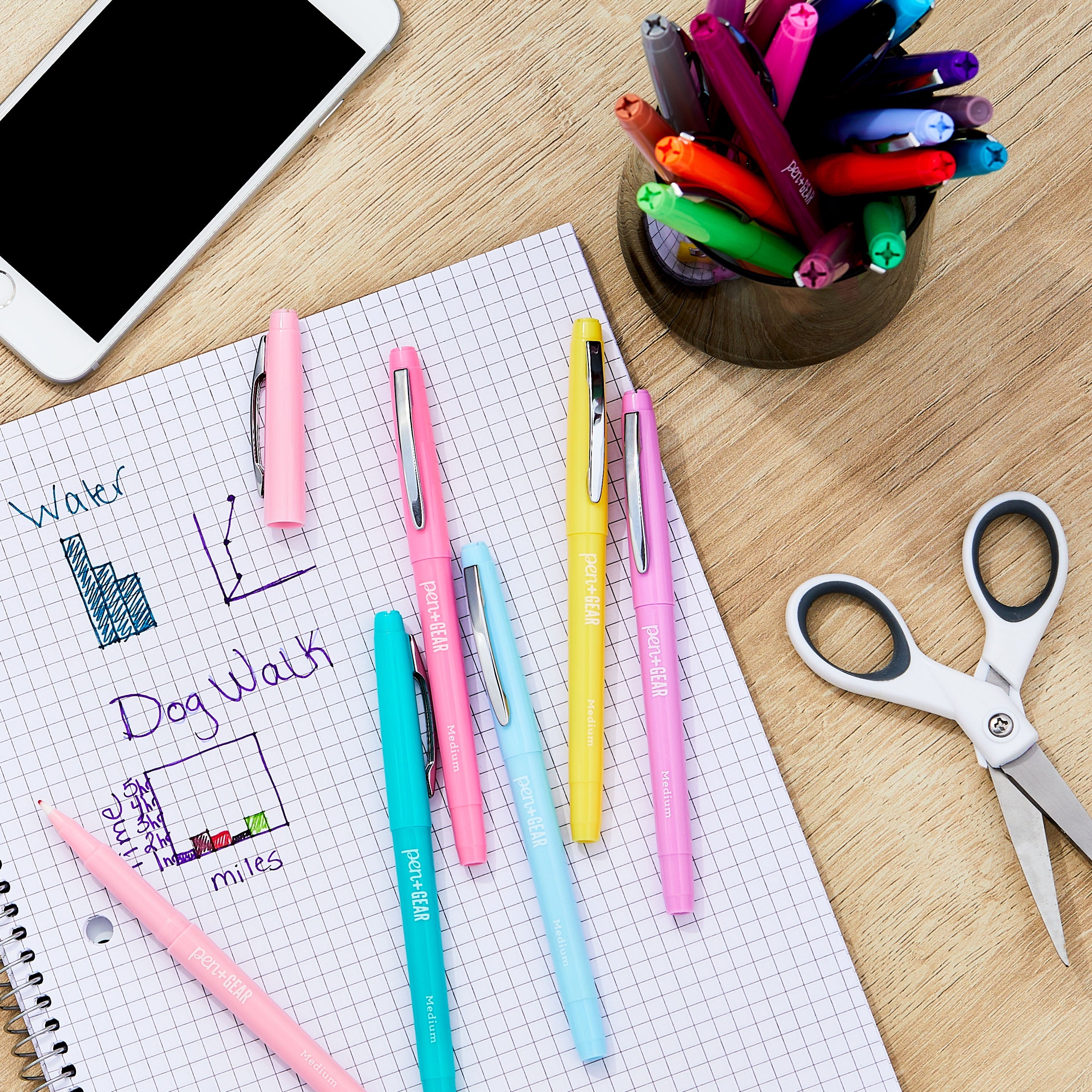 Pen+Gear Felt-Tip Markers, Medium Tip, Pens, Assorted Colors, 24 Count