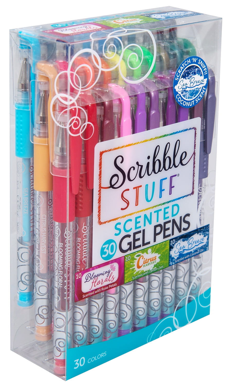 Scribble Stuff 30ct Scented Gel Pens, 30 Unique Colors Scented with Citrus, Florals and Sea Breeze.