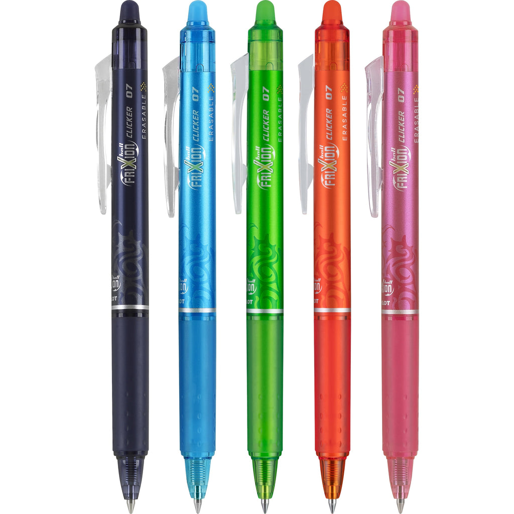 Pilot FriXion Clicker Erasable Gel Ink Pens, Fine Point, 0.7mm, Assorted Ink, 5 Count