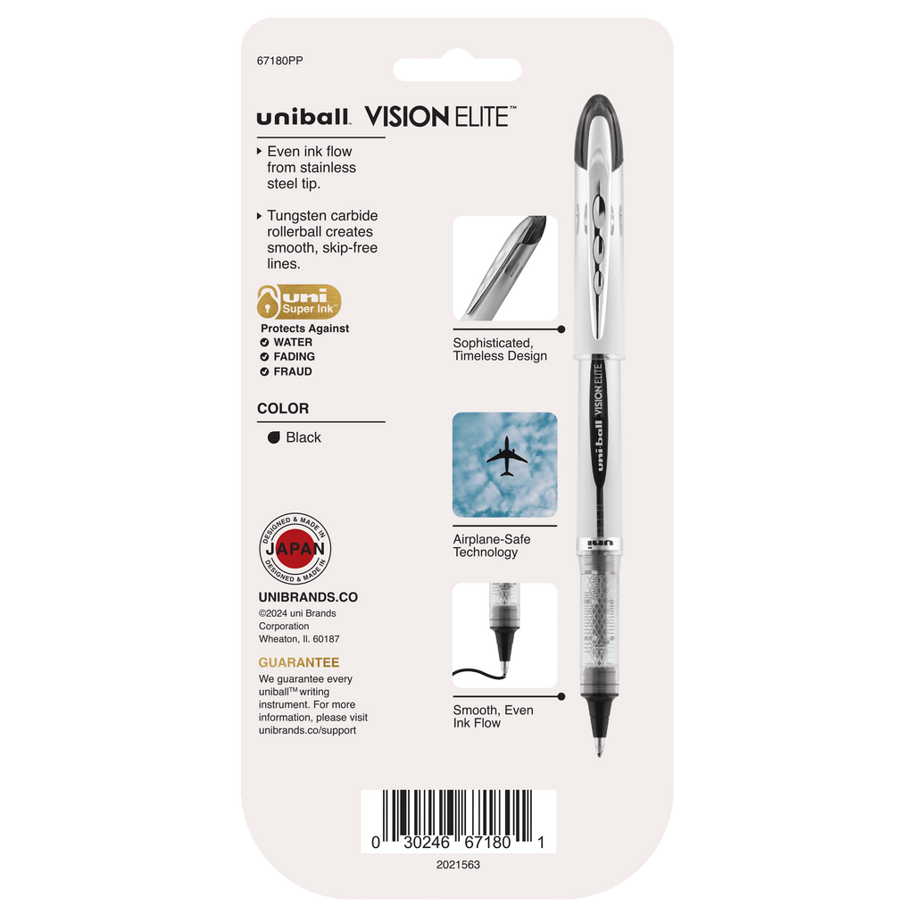 uniball Vision Elite Rollerball Pens, Bold Point (0.8mm), Black, 4ct