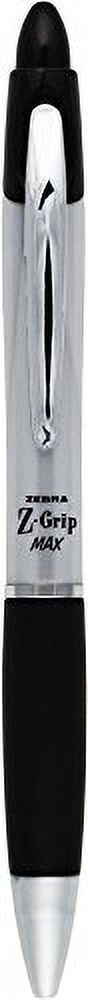 Zebra Pen Z-GripÂ® Max Retractable Ballpoint Pens, Medium Point, 1.0 mm, Silver Barrel, Black Ink, Pack Of 12