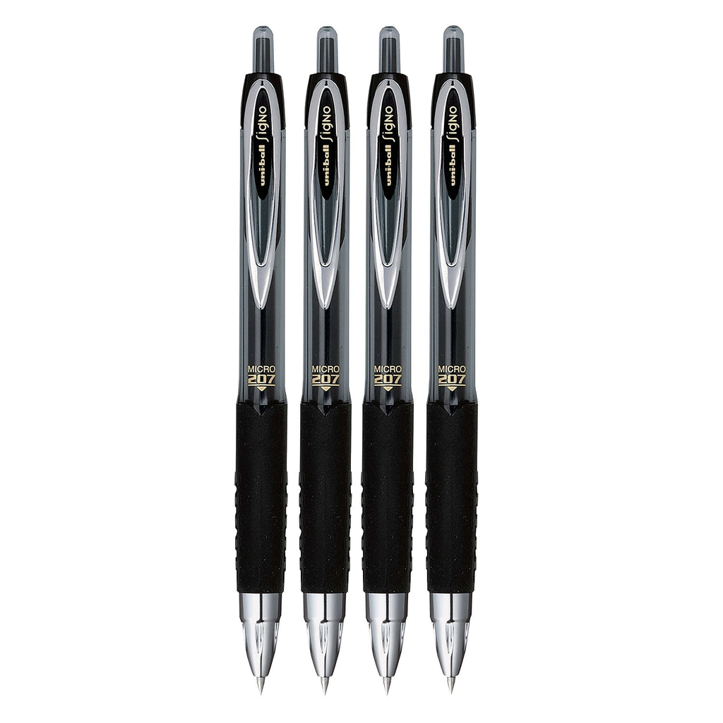 uni-ball® 207™ Retractable Fraud Prevention Gel Pens, Ultra Micro Point, 0.38 mm, Translucent Black Barrels, Black Ink, Pack Of 4