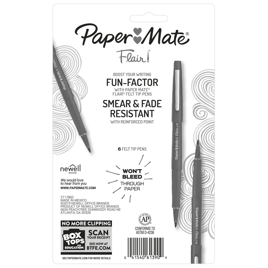 Paper Mate Flair Felt Tip Pens, Medium Point 0.7mm, Pastel Colors, 6 Count