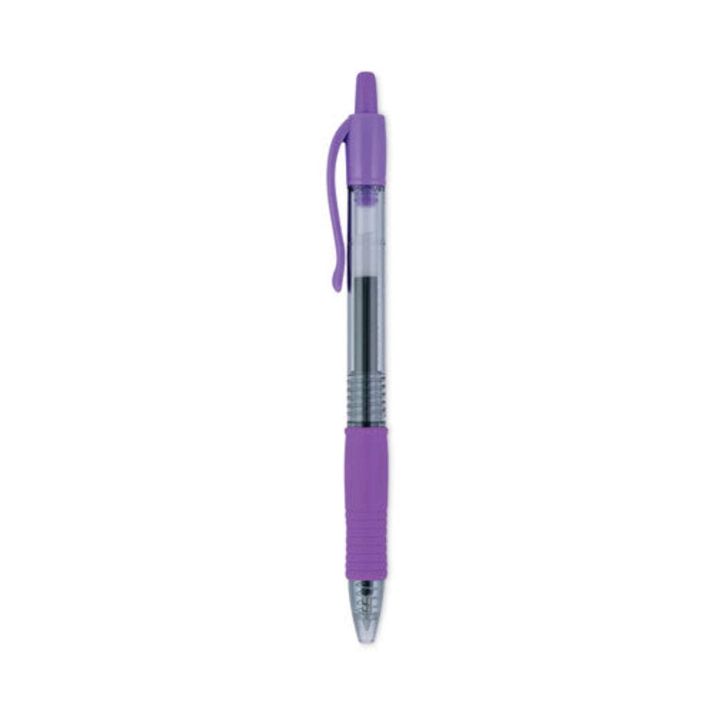 Pilot® G-2® Retractable Gel Pens, Fine Point, 0.7 mm, Clear Barrels, Purple Ink, Pack Of 12