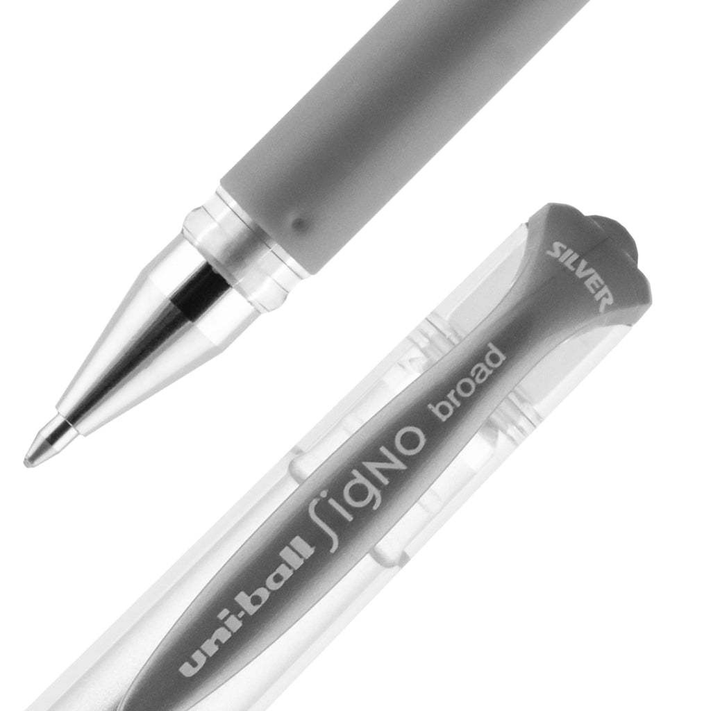 Uniball Gel Impact Pens, Bold Point (1.0mm), Silver Metallic Ink, 12 Count